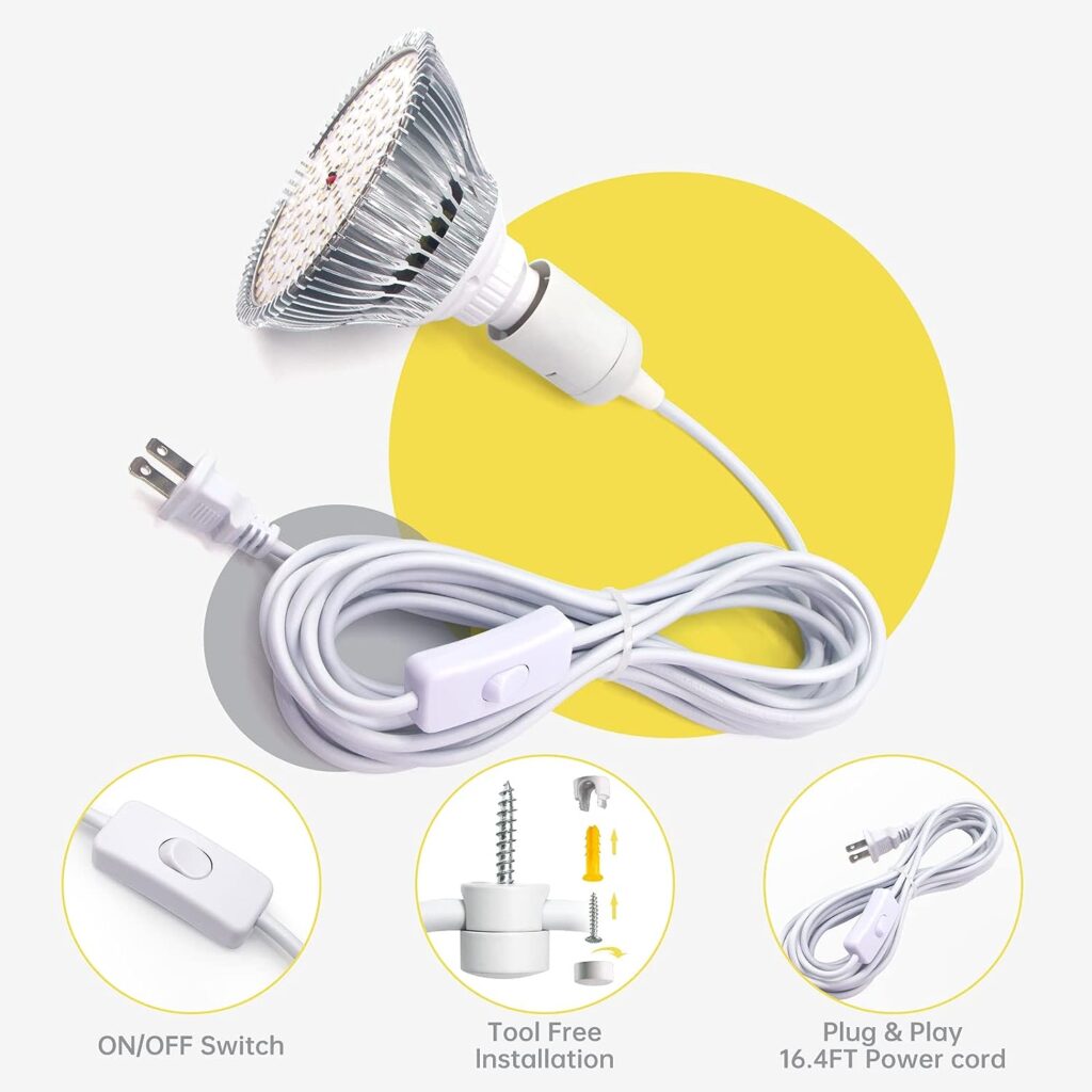 Bstrip LED Bulb with Hanging System, 25W Full Spectrum, with 16.4FT Power Cord, Pendant Grow Lights for Indoor Plants, Flowers, Garden, Greenhouse