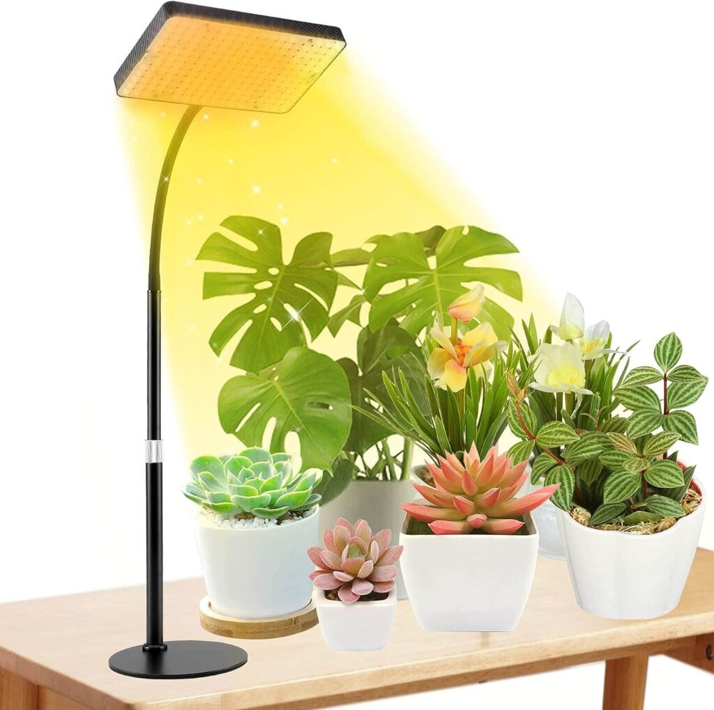 Desk Grow Lights for Indoor Plants, FECiDA Table Top Grow Light UV-IR Full Spectrum, 200W LED Houseplant Growing Lamp with On/Off Switch, 16-24 Adjustable Height, 360° Gooseneck