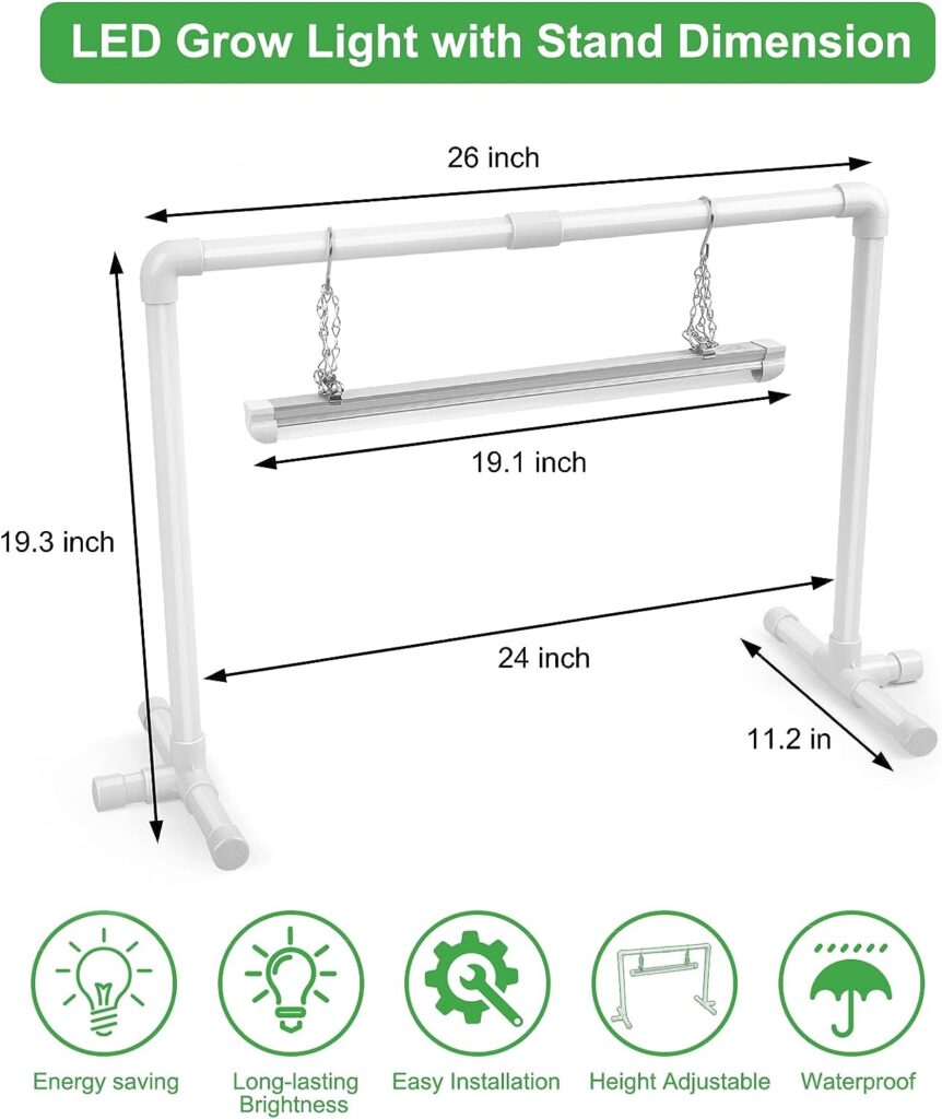Ehaijia 2Ft LED Grow Lights for Seed Starting with Stand, LED Grow Lamp for Indoor Plants, Warm White Full Spectrum Light, 120 LEDs Chips, Height Adjustable, ONOff Switch
