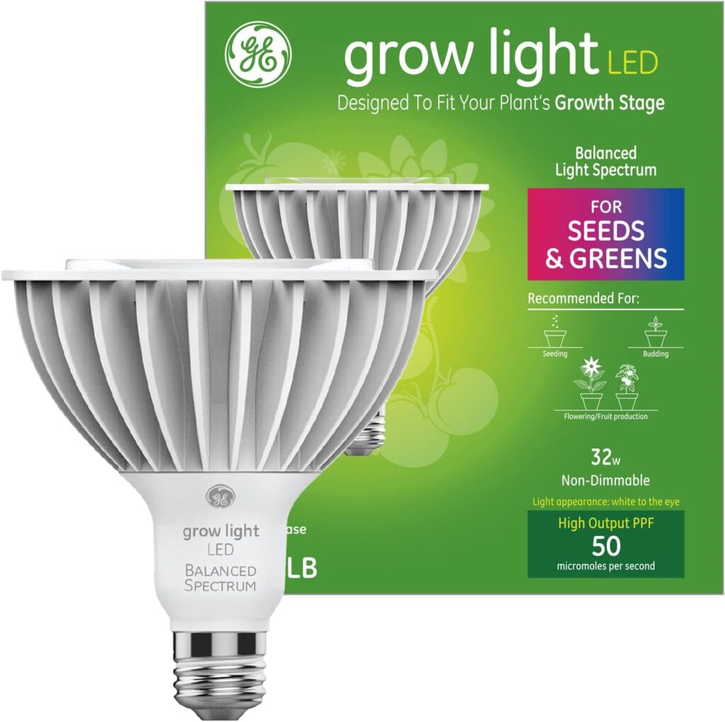 GE Lighting Grow Light for Plants, LED Light Bulb For Seeds and Greens with Balanced Light Spectrum, PAR38 Flood Light Bulb