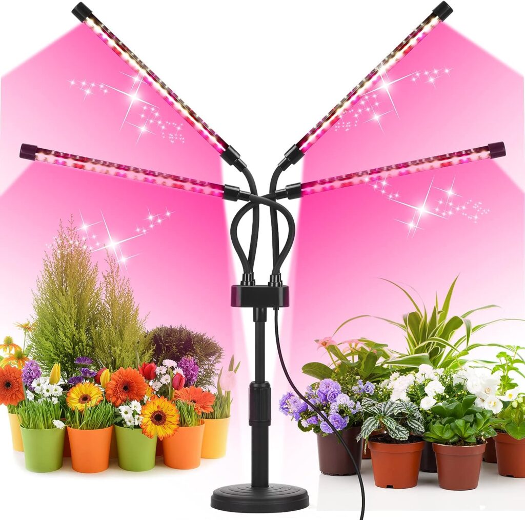 Grow Lights for Indoor Plants, Four Head LED Grow Light with Full Spectrum  Red White Spectrum for Indoor Plant Growing Lamp, Adjustable Gooseneck, Suitable for Plants Growth (Four-head plant light)