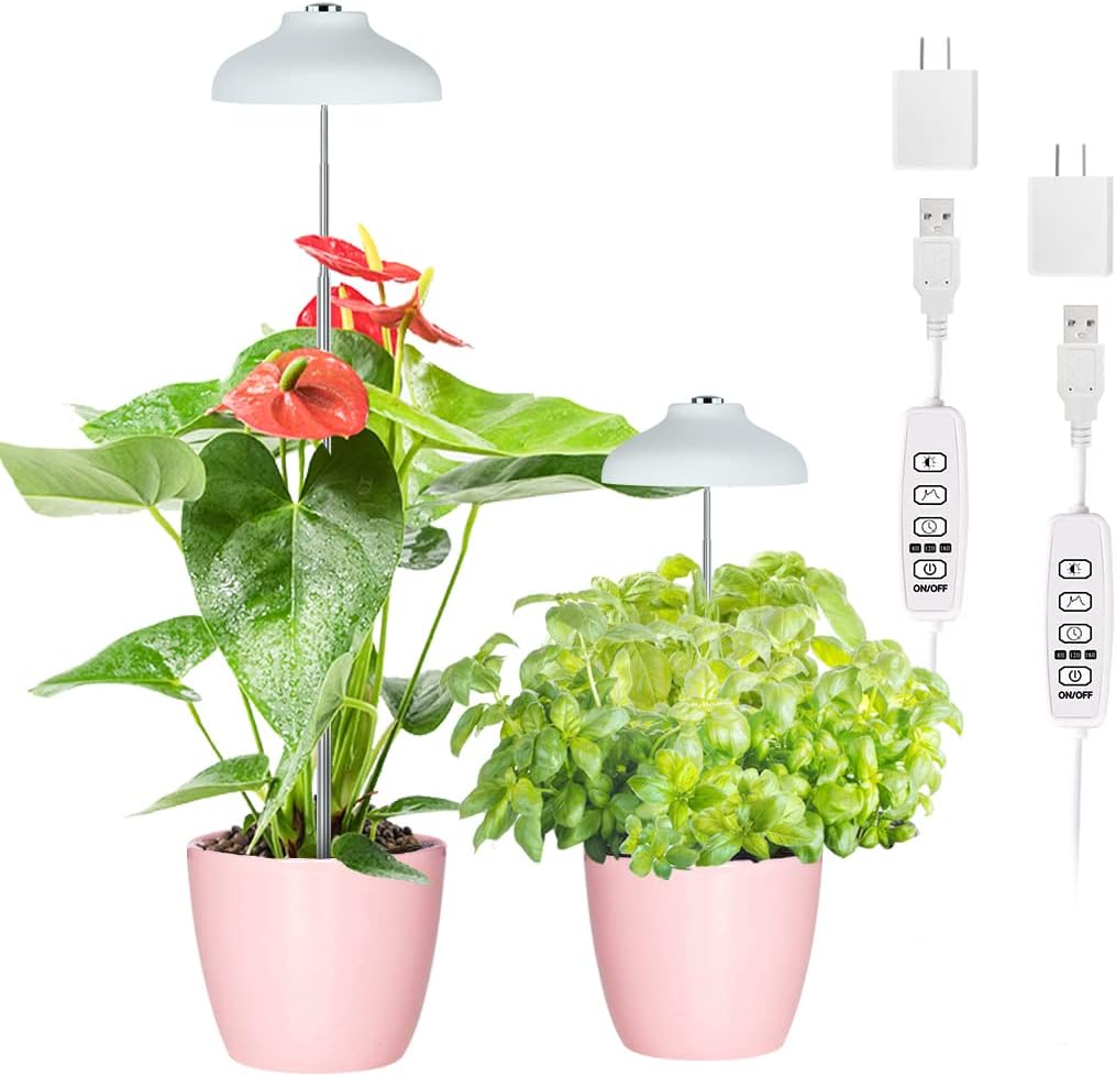 GrowLED LED Umbrella Plant Grow Light, Herb Garden, Height Adjustable, Automatic Timer, 5V Low Safe Voltage, Ideal for Plant Grow Novice Or Enthusiasts, Various Plants, DIY Decoration, Pack of 2