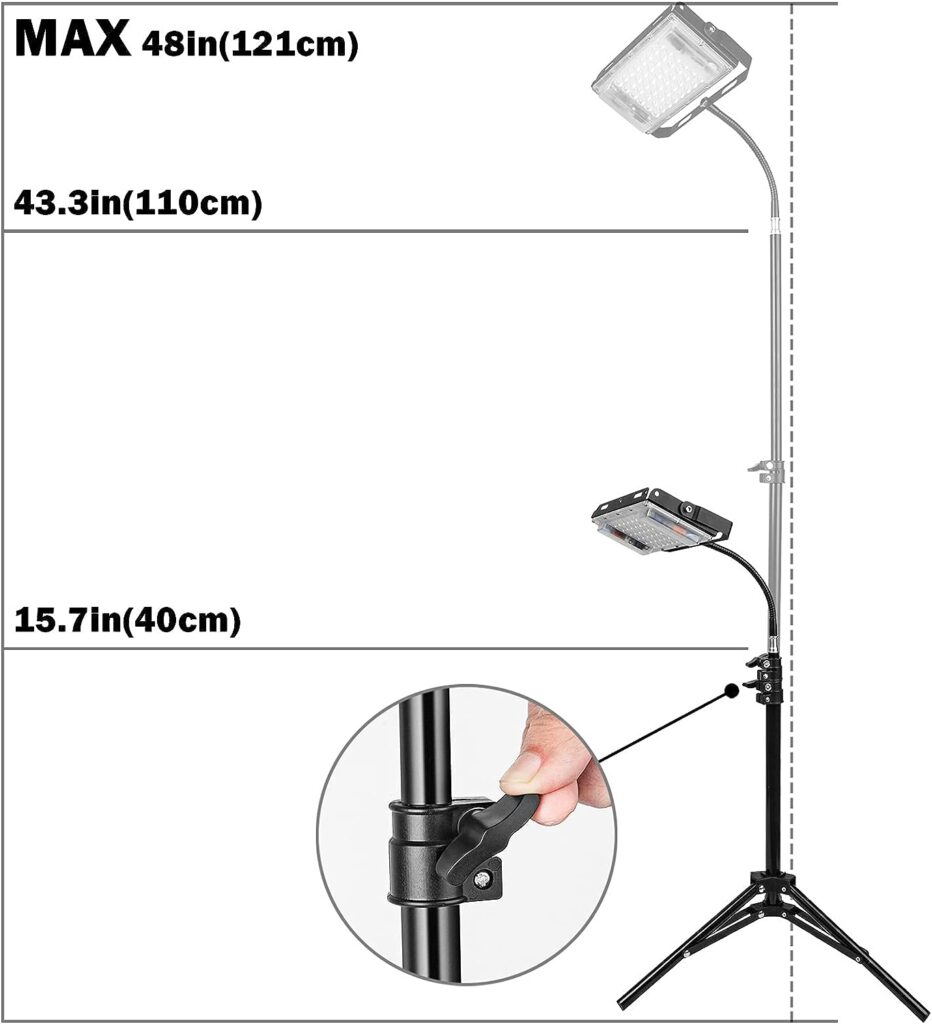 LBW Grow Light with Stand, Full Spectrum 150W LED Floor Plant Light for Indoor Plants, Grow Lamp with On/Off Switch, Adjustable Tripod Stand 15-48 inches