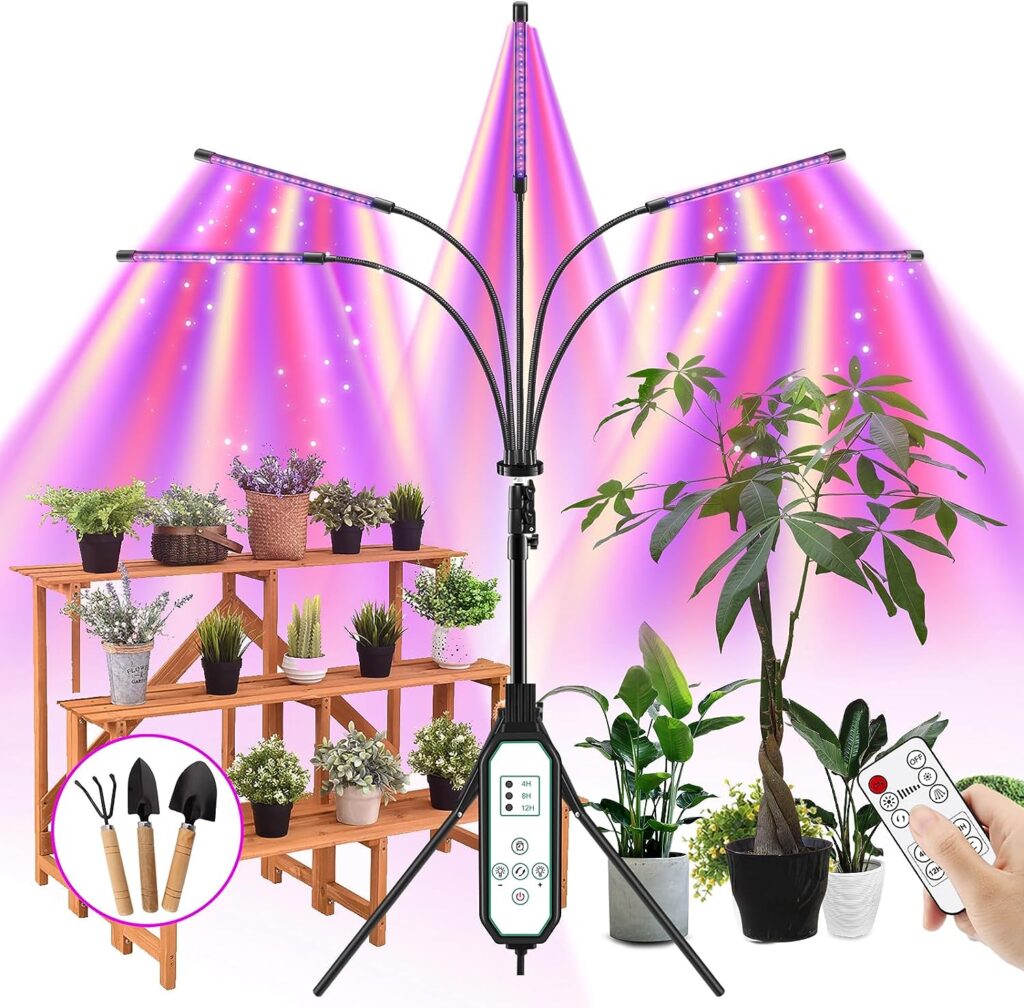 LED Grow Light Indoor Plants - 5 Heads 200W 150LED Plant Light with Adjustable Stand,Auto On/Off Timer with Remote Control,5Switch Modes,10 Dimmable Brightness,Full Spectrum for Indoor Plants