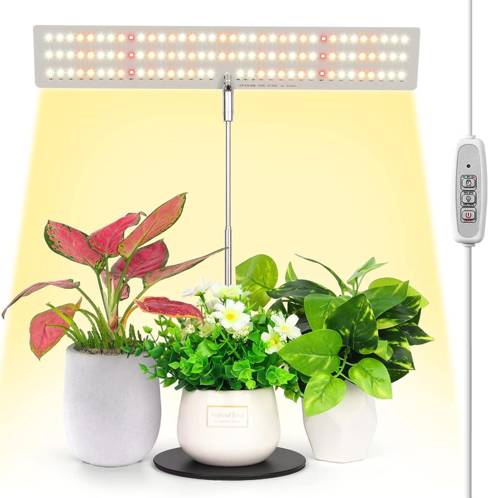 LORDEM Grow Light, Full Spectrum LED Plant Light for Indoor Plants, Height Adjustable Growing Lamp with Auto On/Off Timer 4H/8H/12H, 4 Dimmable Brightness, Ideal for Home Desk Plant Lighting