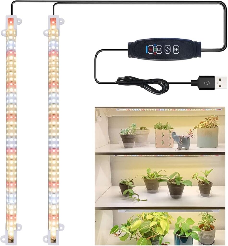 LPMZMBL LED Grow Light Strips for Indoor Plants with Auto ON/Off Timer, 10 Dimmable Levels for Greenhouse Shelves Seed Starting