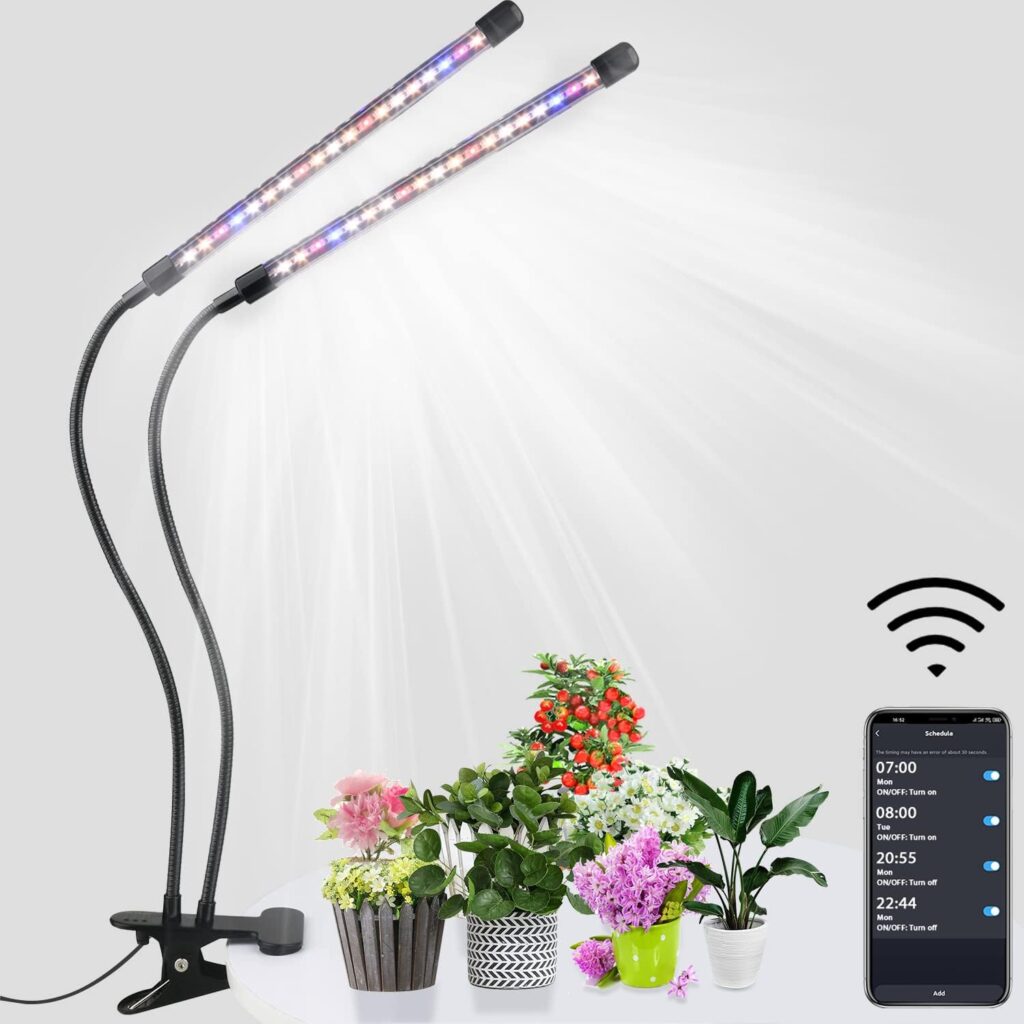 Lurious 2023 Upgraded Led Grow Lights for Indoor Plants Full Spectrum, Smart WiFi Led Grow Light with Timer, Dimmable Clip on Grow Light App/Voice Control, Compatible with Alexa/Google/Siri (2 Tube)