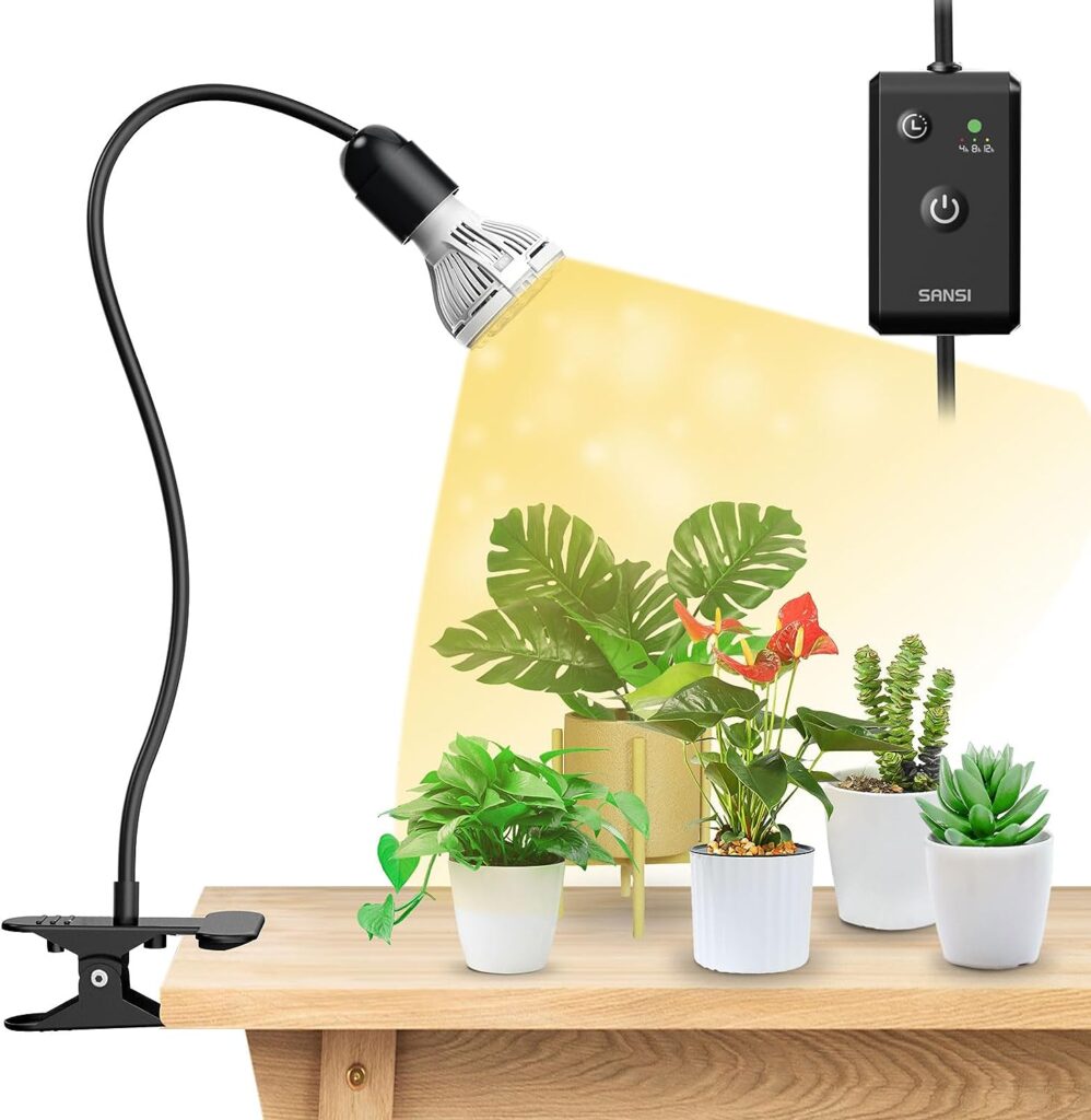 SANSI LED Grow Lights for Indoor Plants, Lifetime Free Bulb Replacement, 150W Full Spectrum Gooseneck Clip Plant Grow Light, Plant Light with Timer 4/8/12 Hrs, High PPFD Growing Power Grow Lamp