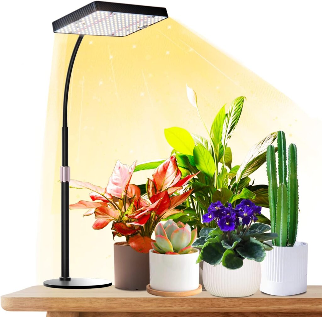 Tubasion LED Grow Lights for Indoor Plants Full Spectrum UV-IR, 200W Desk Grow Lamp with 208LEDs, Base, Daisy Chain, Adjustable HeightGooseneck. Upgraded Plant Lights for Indoor Growing