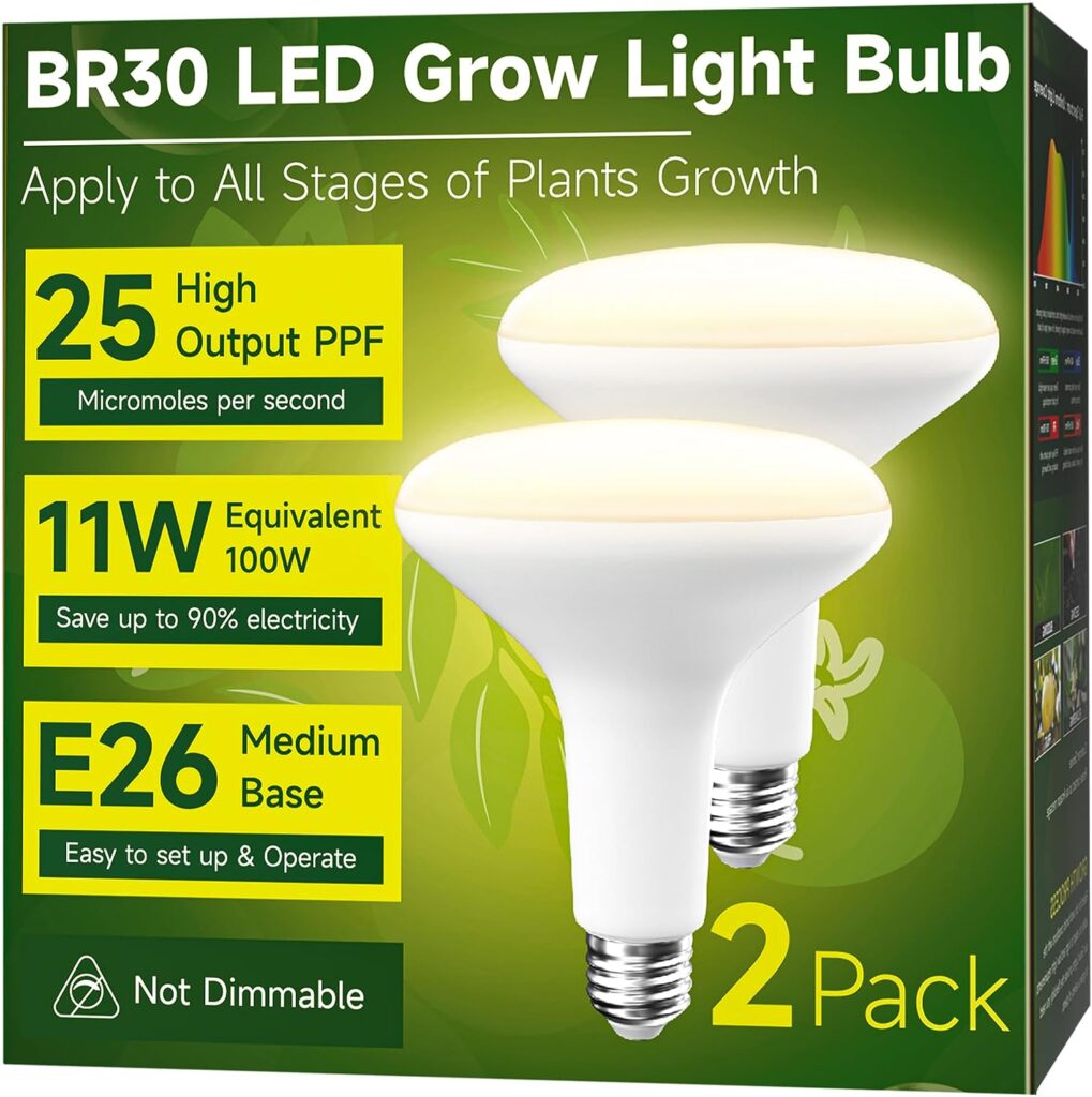 UNILAMPRO BR30 Plant Grow Light Bulbs, Full Spectrum Grow Lights for Indoor Plants, 11W 4000K Natural Light for Seed Starting, 2 Pack